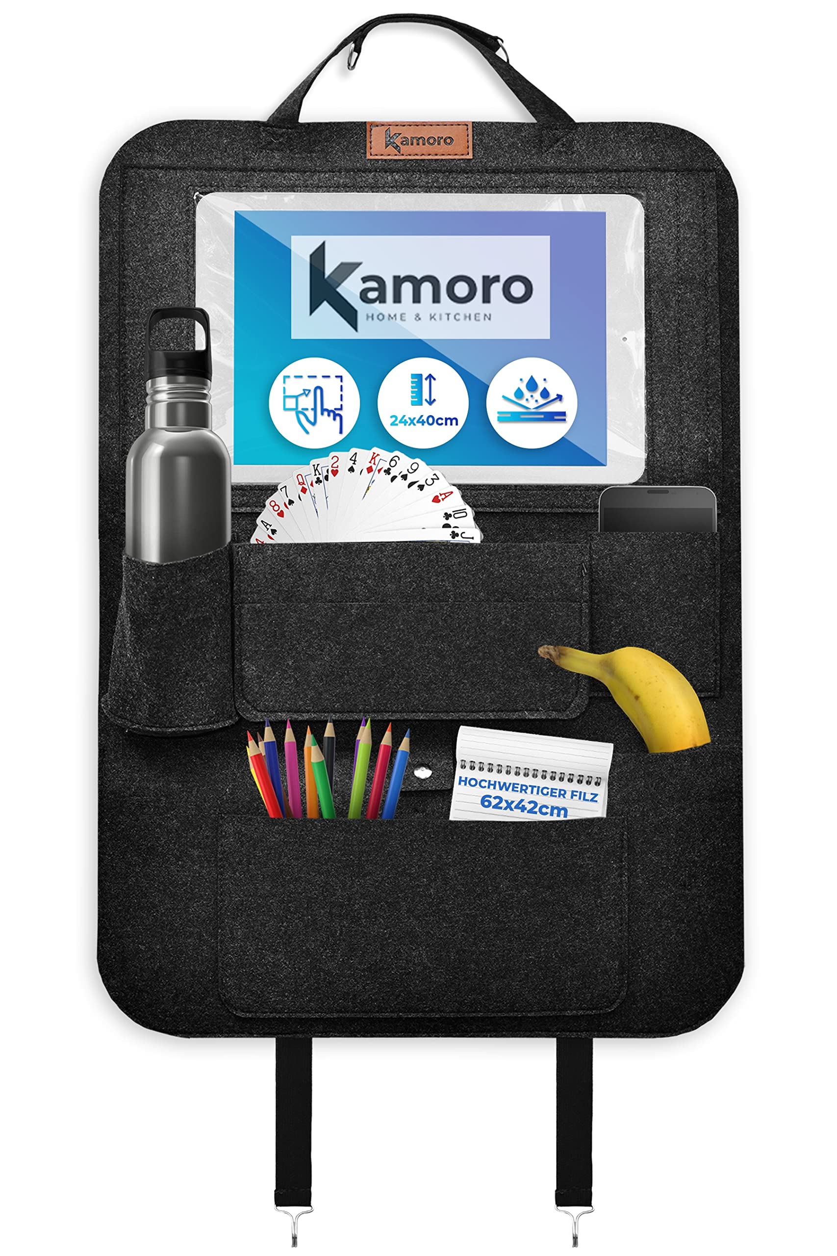 Car Organizer Child With Large Tablet Holder And Touch Function - Easy Attachment To Each Seat [1 Piece] - Backrest Cover Made Of Extra Thick Felt - Organizer Car For Storage And - View #6