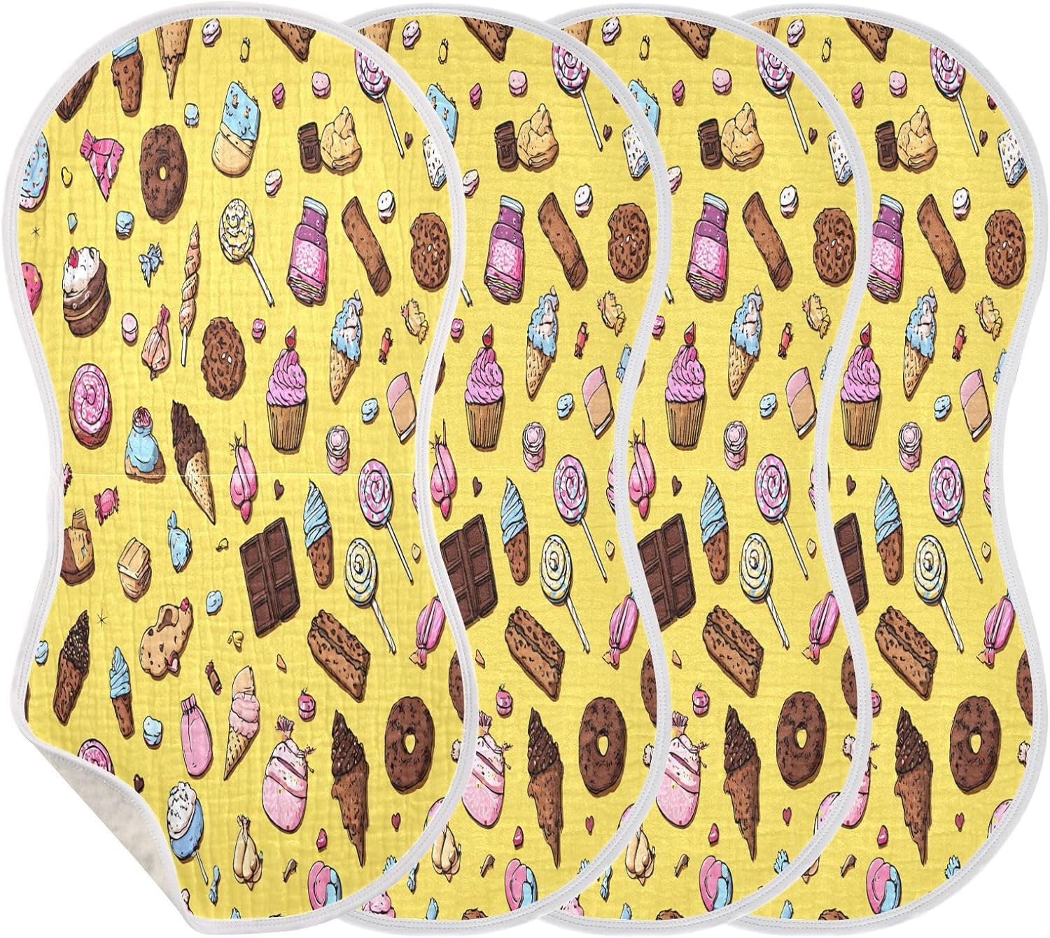 Vibrant Candies and Cupcakes Baby Burp Cloths -4Pcs Soft Absorbent Muslin Washcloths Bibs Face Towel for Newborn Boys Girls 22 x 11 Inch