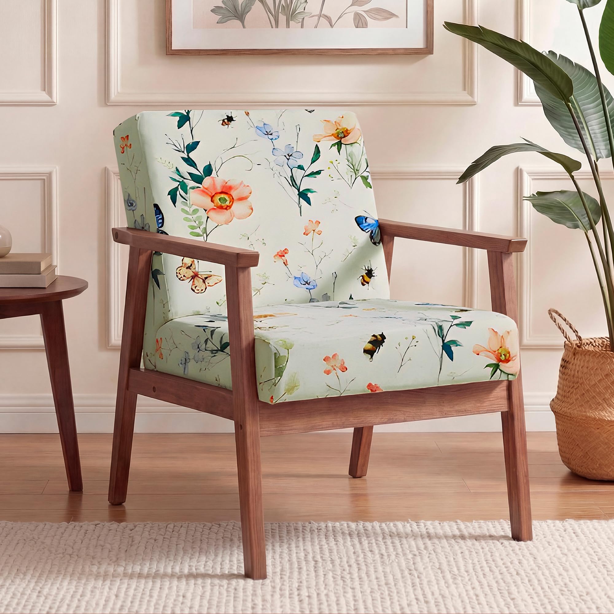 HOKIPO ‘Whispers of Nature’ Premium Printed Holland Velvet Sofa Seat Cushion Cover | Anti-Slip Stretchable Slipcover for 1/2/3 Seater Wooden Sofas – Pack of 2, Pastel Butterfly Meadow (IN-888-D2*2)-image-25