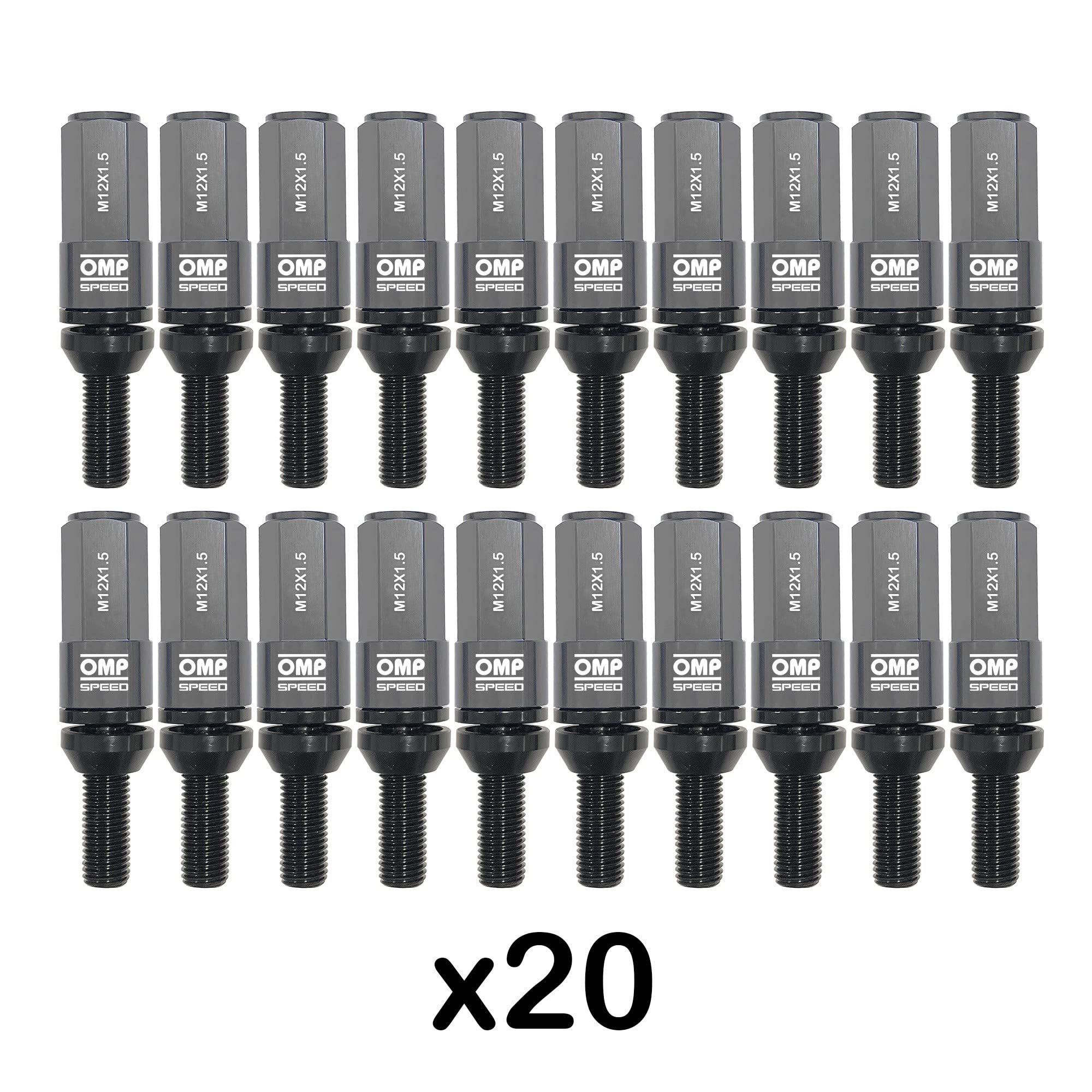 Omp Speed Schraubenset Performance mit Aluminiumschutz M12X1.5 Hex 17-19, L 28 mm, Aluminium 7075+DIN 12.9, 20+1 pro Box