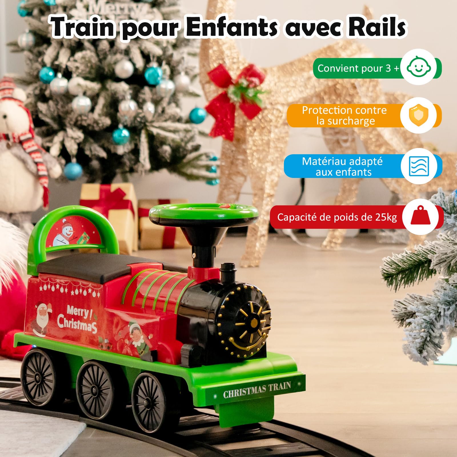 GOPLUS Tren Portador Eléctrico para Niños con Música, Luz, Tren Andador con Vías de PP, Espacio de Almacenamiento, Pedales Retráctiles para Niños Mayores de 2 Años (Verde)