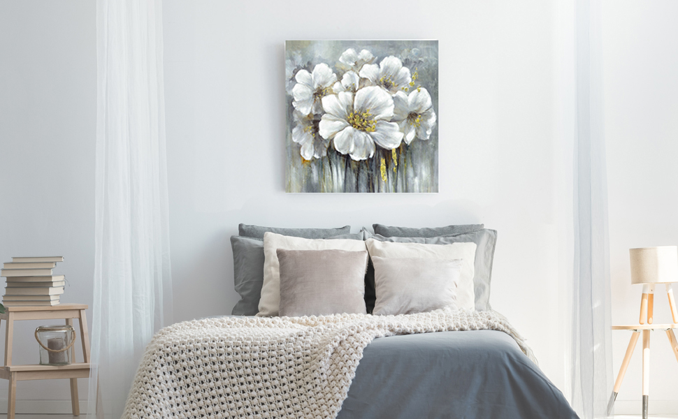 花卉圖15 Amazon.com: Flower Wall Decor White Blossom Plant Gold Line