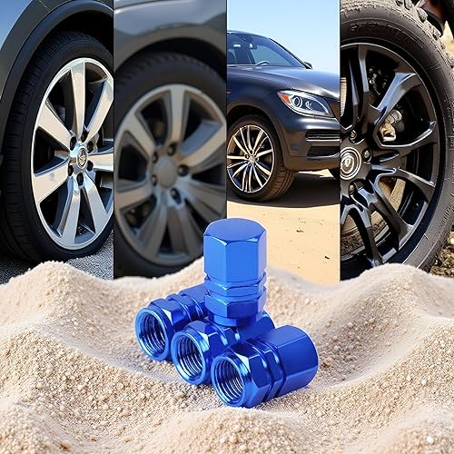 Miniatura 3 de Tapones azules para válvulas de neumáticos, tapas de válvula de neumático de alta resistencia, tapas de rueda de aleación de aluminio, accesorios de