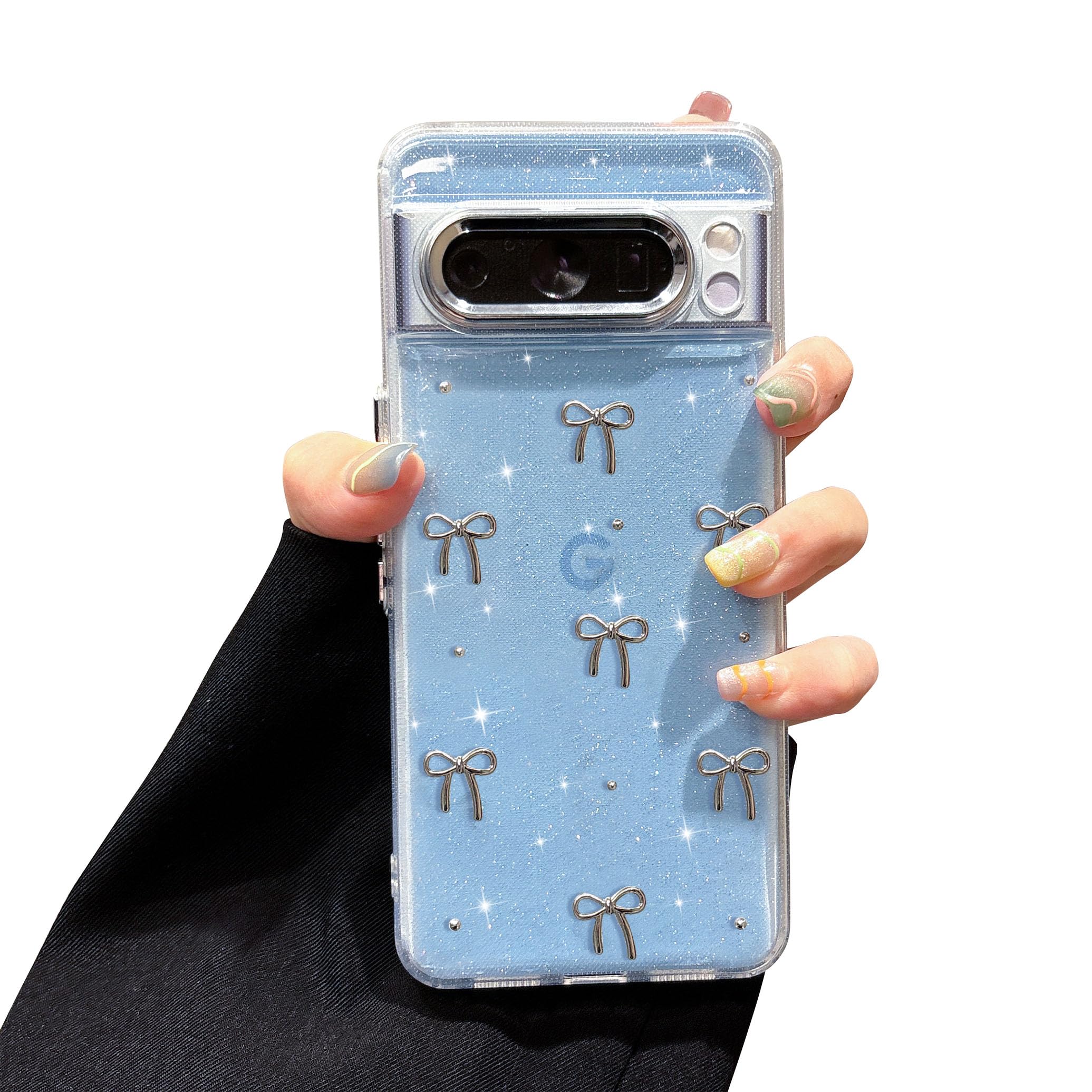 Coque Google Pixel 8 Pro EYZUTAK avec nœud 3D argenté et protection silicone clair - 8