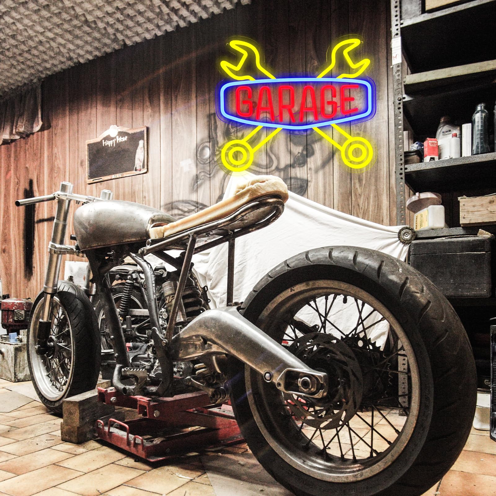 Segno al Neon per Garage - Segno al Neon Check Engine per Decorazione da Parete, Luce al Neon da Parete USB a LED per Autorimessa, Caverna dell'Uomo, Camera per Auto, Officina di Riparazione