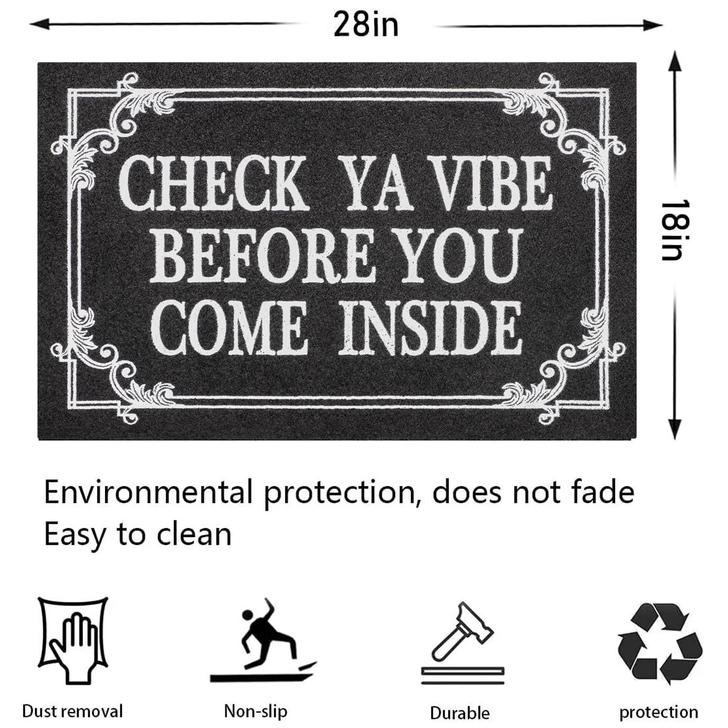 Indoor Door Mat Welcome Mats for Front Door Outdoor Entry Black Doormat, Check Ya Vibe Before You Come Inside This House Doormat, Non Slip Rubber Farmhouse Mats 28" x 18"