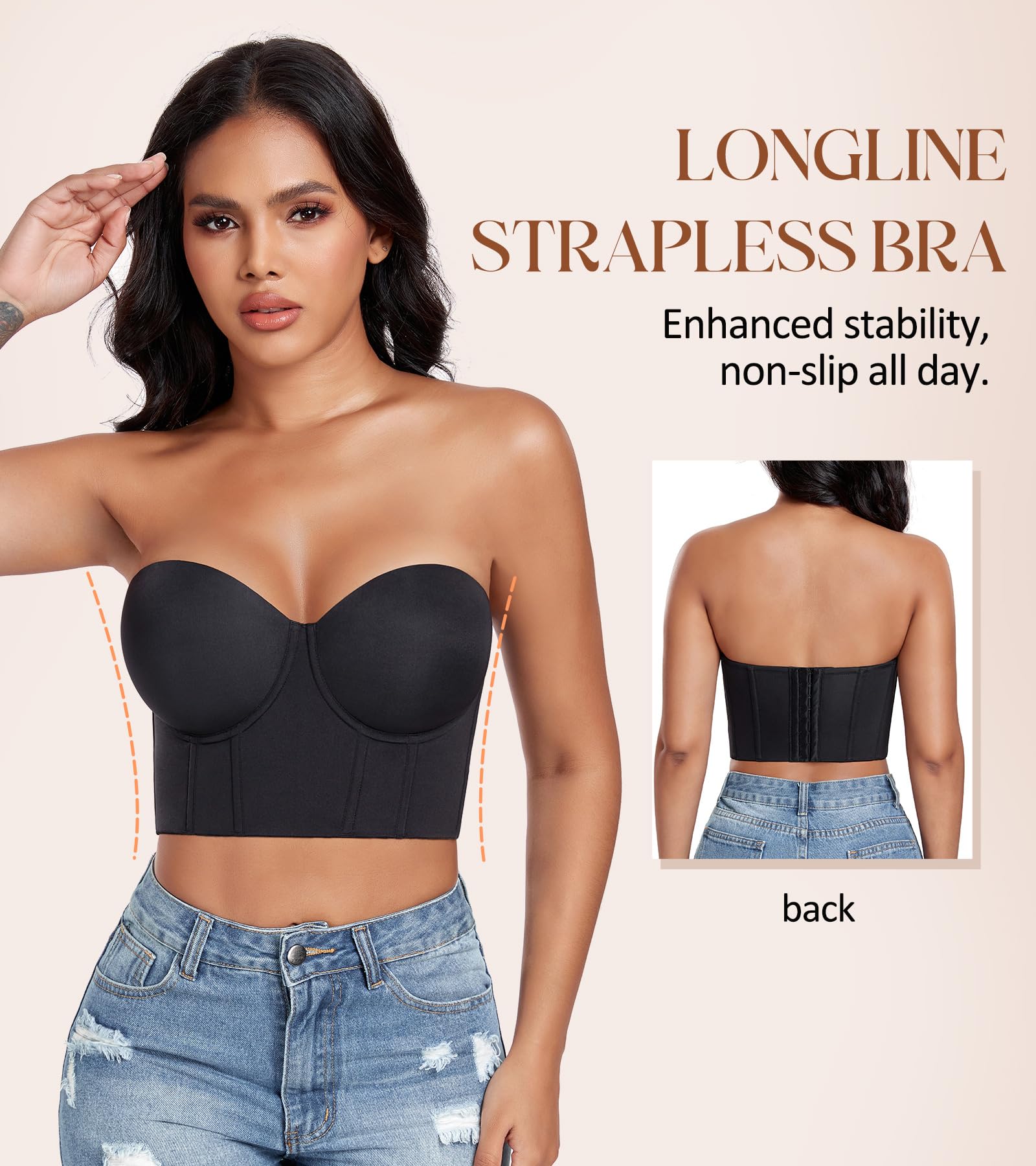 DotVol Soutien-gorge push-up sans bretelles pour femme - Sous-vêtement gainant avec armatures - Grande taille - Maintien fort