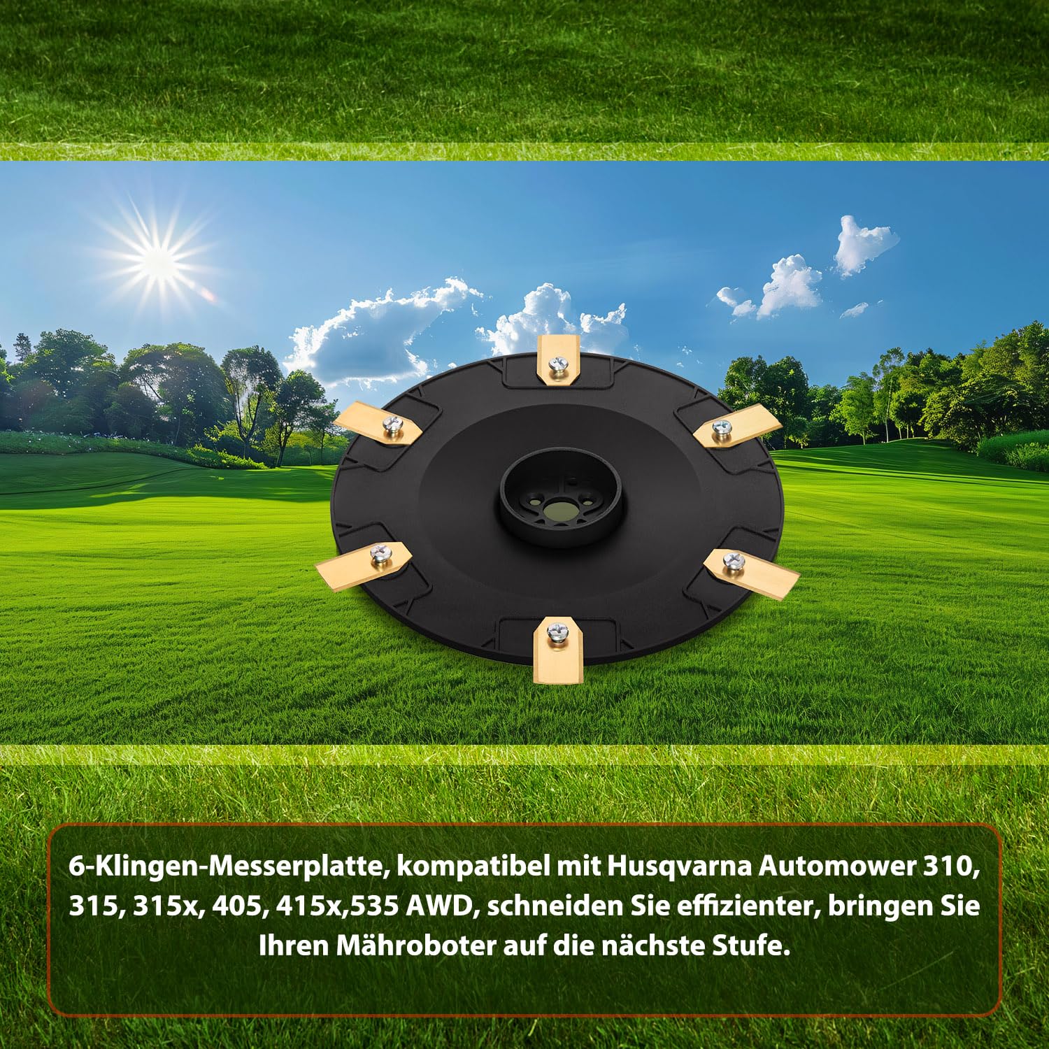 【Schneiden Sie Effizienter】Messerteller + 6 Stück Ersatzmesse für Husqvarna G3-P15,Automower 305, 310,315, 315x, 405, 410, 415x, 435, 535 AWD Serie Mähroboter Messerscheibe Rasenroboter Drehscheibe
