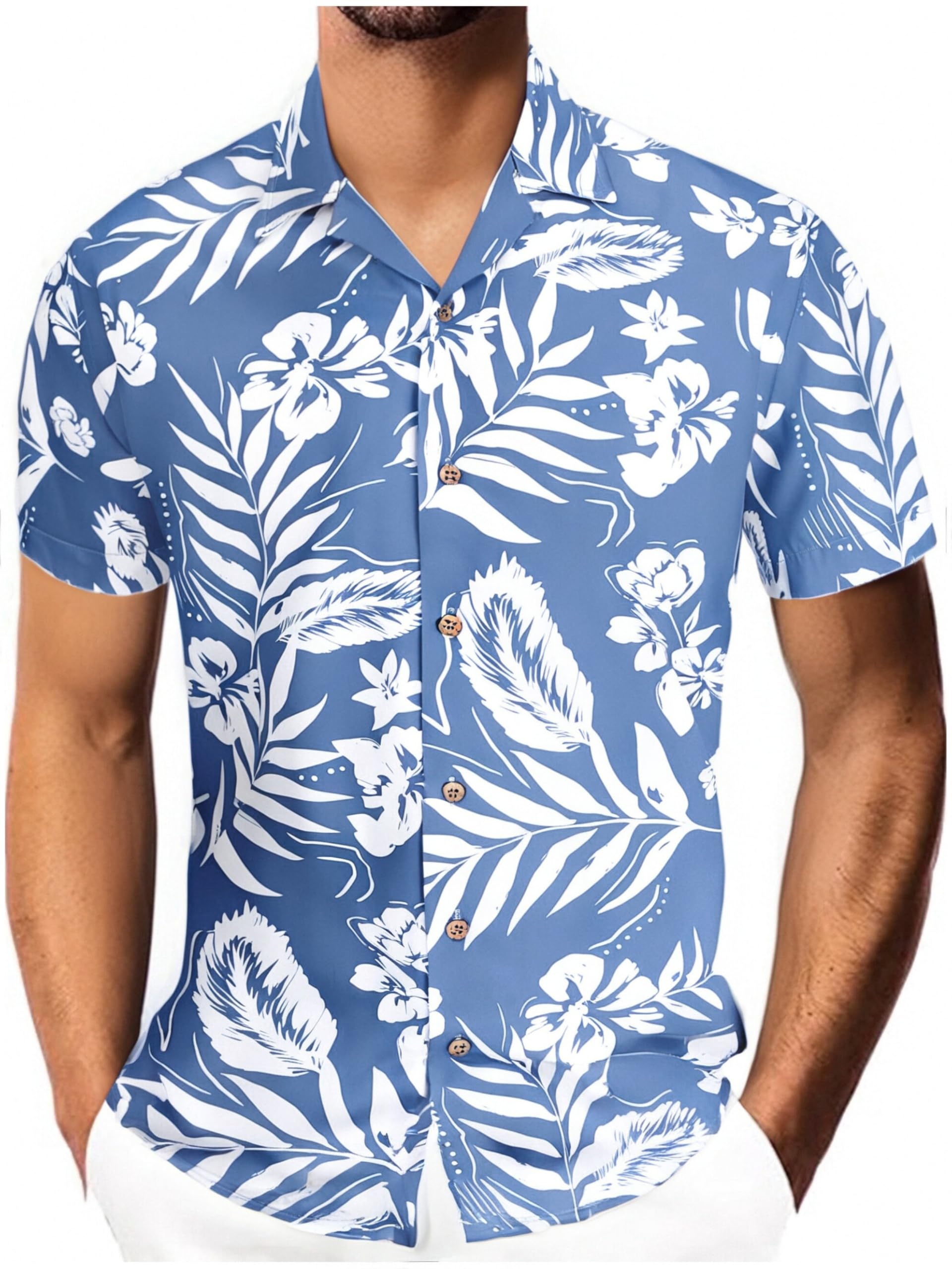 Damipow Mens Unique Pattern Hawaiian Shirt Beach Tropical Button Up Shirts Vacation Cruise Hawaii Summer Clothes