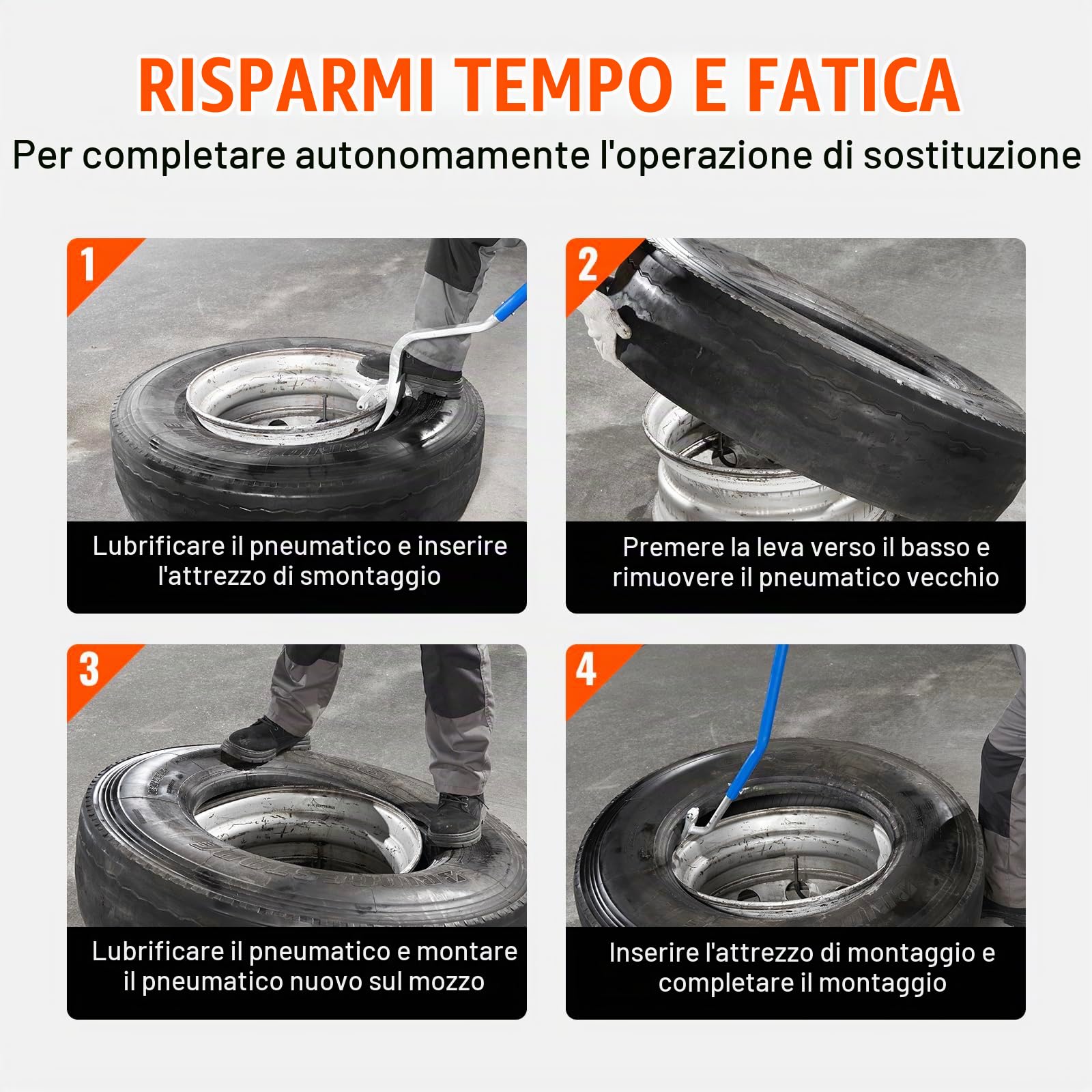 VEVOR Kit di Attrezzi 3 Pezzi Smontagomme Manuale per Autocarro ATV da Officina Pneumatici Dimensioni Compatibili 571-622mm, Kit di Stallonatore Manuale per Pneumatici da Garage Officina Auto Camion