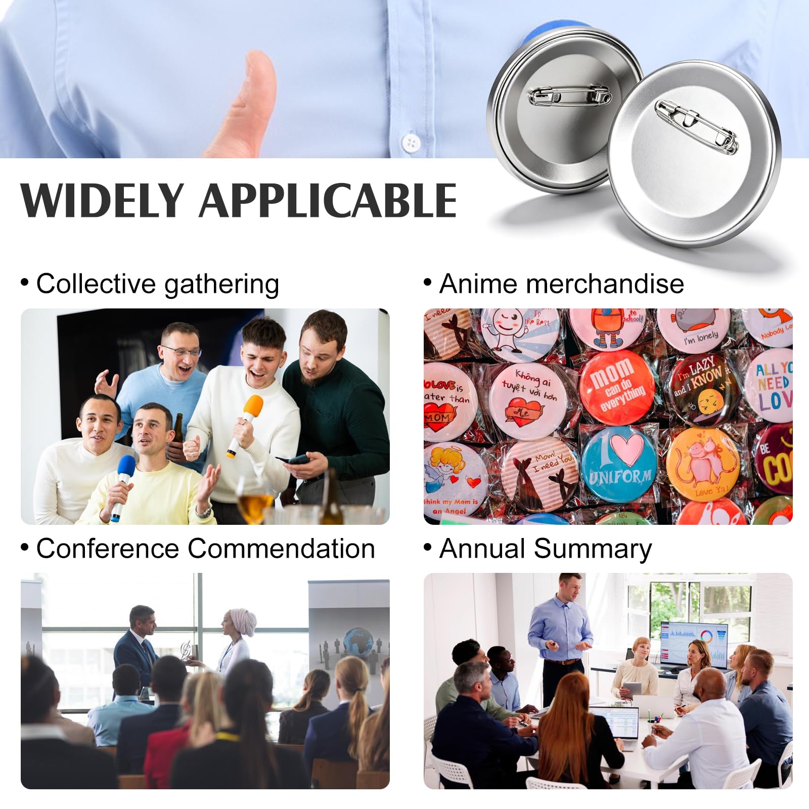 100 Sets Metal Button Blanks: 58 mm Rostschutz Blank Button Badge Parts mit Metal Shell und Transparent Film, Empty Buttons Badge, Metall Buttonrohlinge für Individuelle Abzeichen
