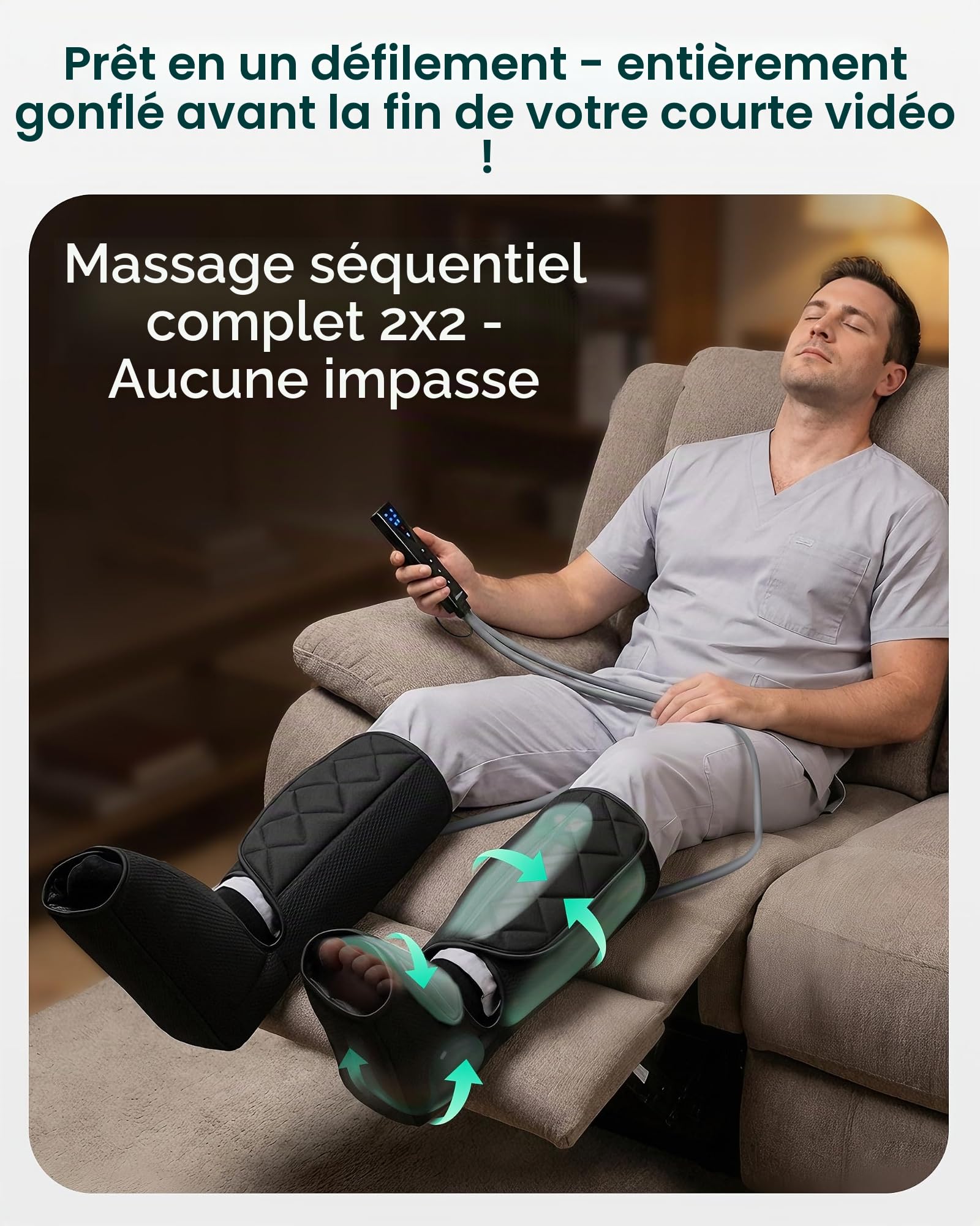Snailax Appareil de massage pour jambes avec chaleur et compression, 3 modes 3 intensités, massage des mollets et des pieds, télécommande, cadeau pour hommes et femmes