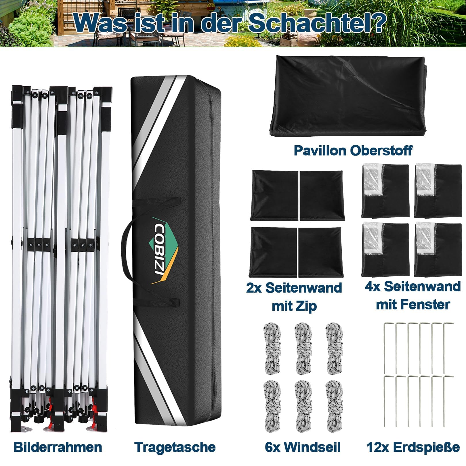 COBIZI Gazebo 3x6 Pieghevole Impermeabile con 6 Parti Laterali, UV 50+ Gazebo da Giardino Tenda Padiglione Pop up con 4 Sacchi di Sabbia, per Campeggio, Festival, Feste
