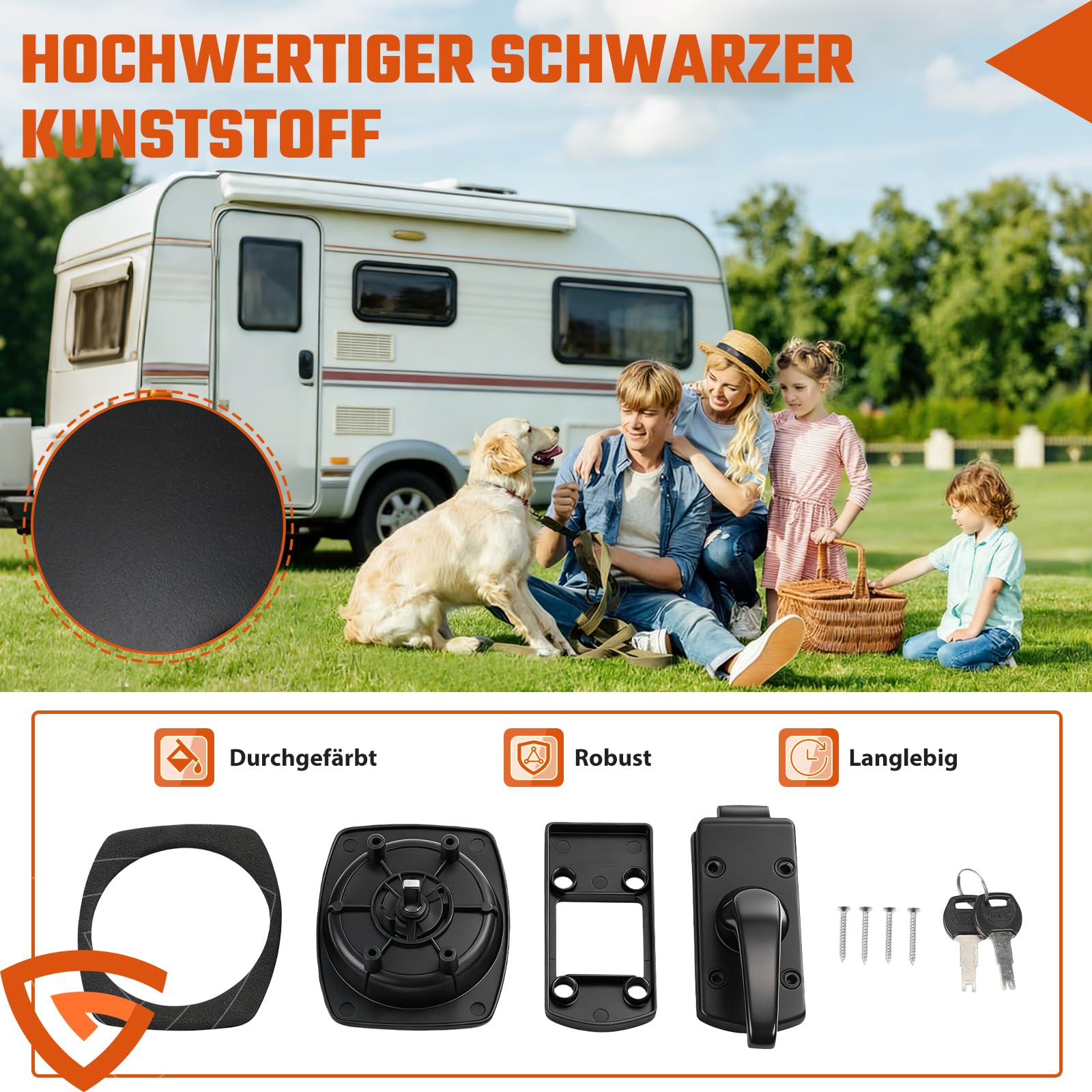 Türschloss Schloss Türriegel FF-System für Wohnwagen Wohnmobil Caravan Boot mit Zylinder und 2 Schlüsseln schwarz