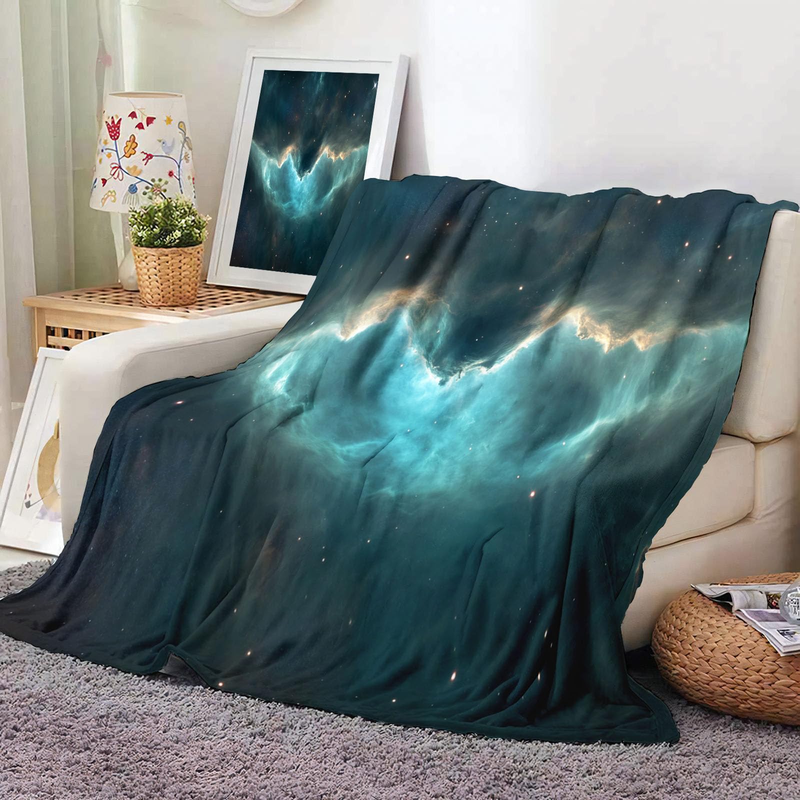 Plaid science-fiction en flanelle sarcelle au fini peluche de prestige