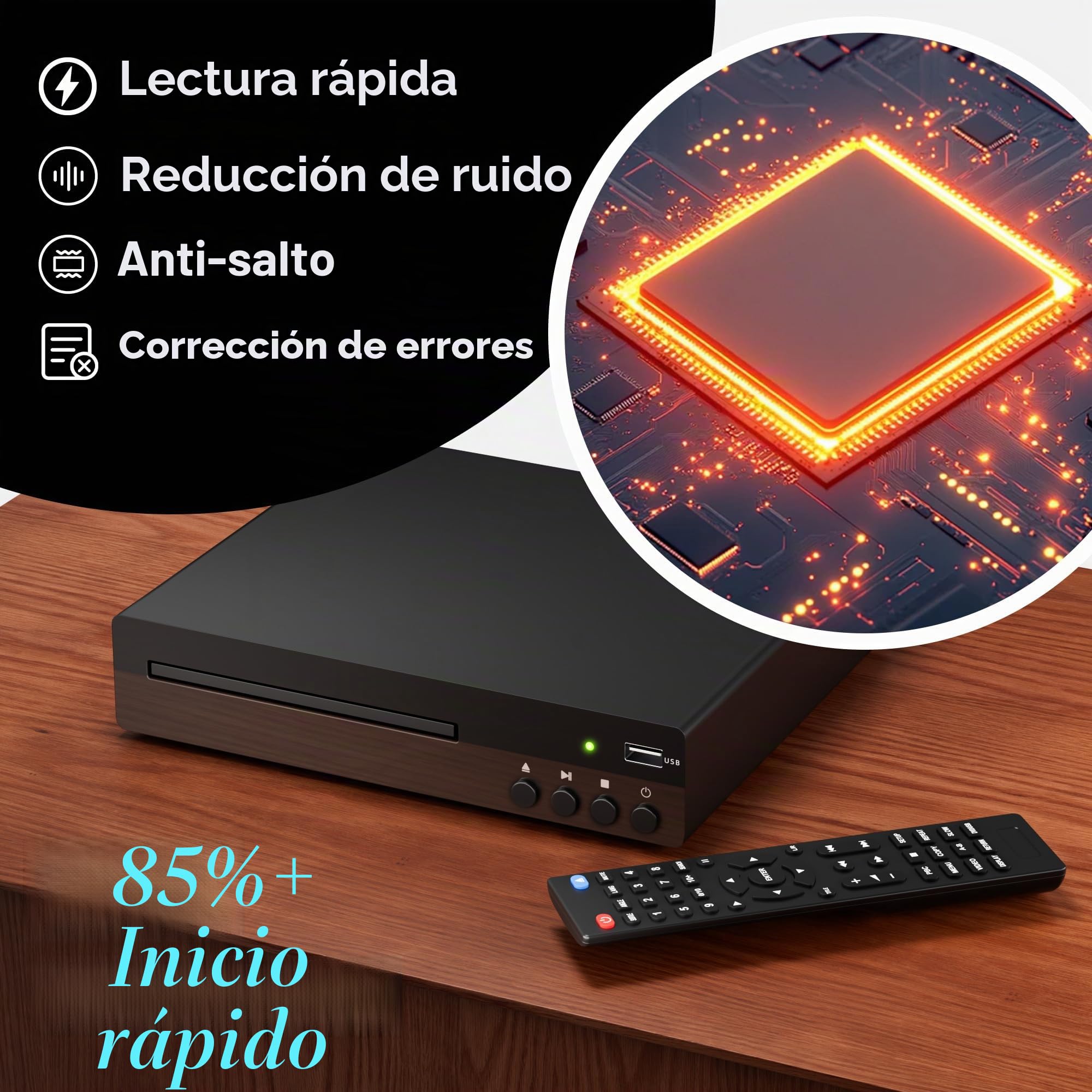 Reproductor DVD Compacto con Puerto HDMI, Reproductor DVD Doméstico Full HD 1080P para Televisión, Compatible con Sistema NTSC/PAL, Puerto USB Integrado, Compatible con Televisor Inteligente/Audio