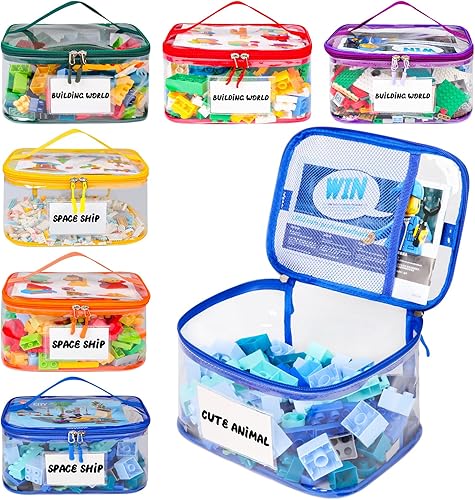 Miniatura 10 de Paquete de 6 bolsas transparentes de almacenamiento de juguetes con etiqueta de nombre y bolsillo manual, funda organizadora de juguetes de PVC