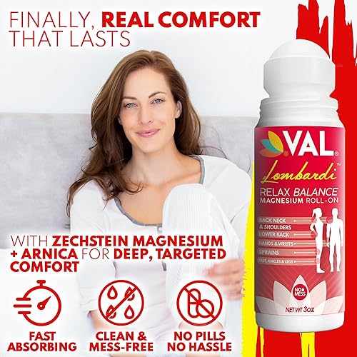 Miniatura 2 de VAL Lombardi Magnesio Roll-On 3oz Zechstein Magnesio + Árnica Alivio articular y muscular para espalda, cuello, piernas y pies