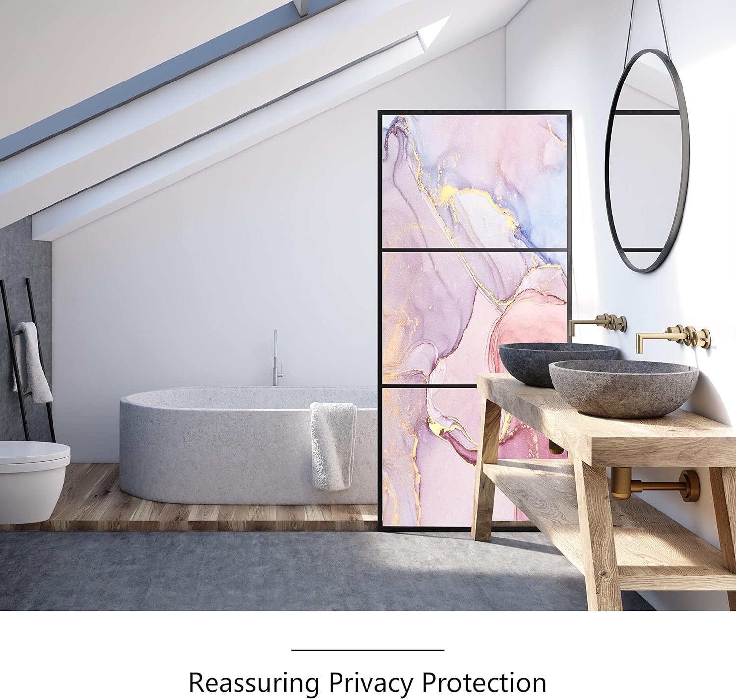 Marble Rouge Texture Window Privacy Film Static Cling No Glue Frosted Window Film Stained Glass Window Film Coverings for Bathroom Living Room Glass Sticker (35.4" x 78.6" (90 x 200 cm))