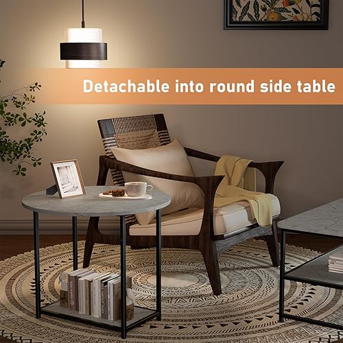 Miniatura 13 de WOHOMO Mesa auxiliar, mesas de centro modernas negras para sala de estar, juego de mesa central pequeña desmontable con almacenamiento, mármol negro