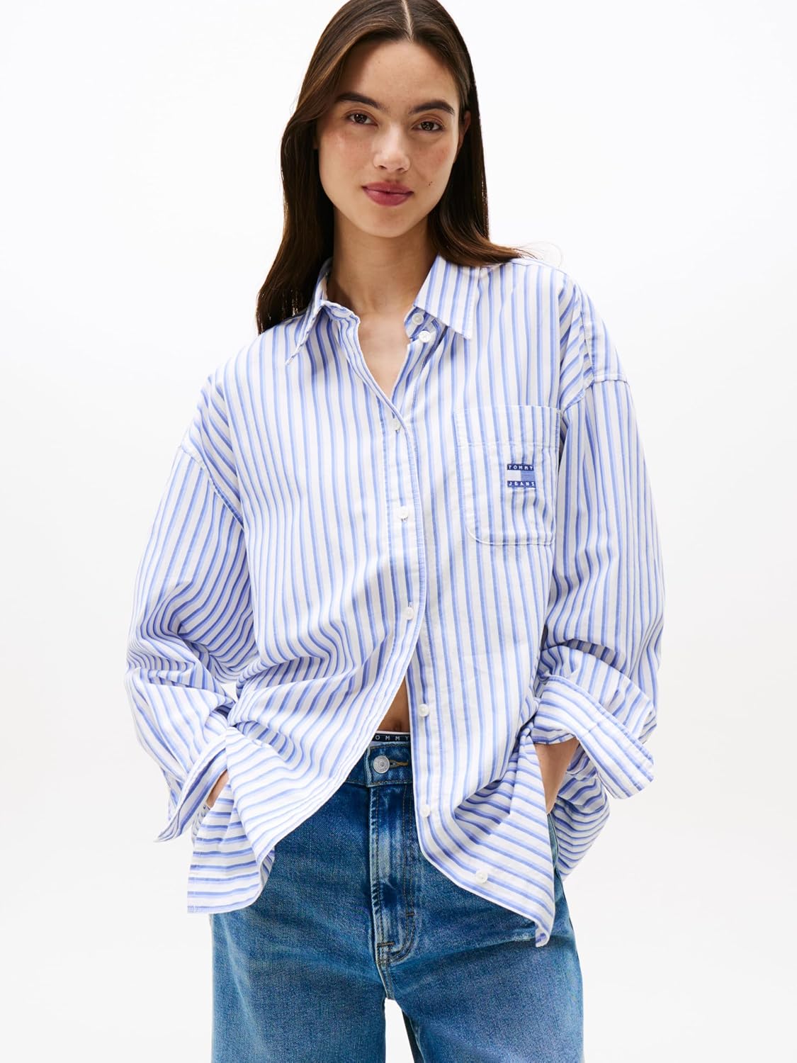 TOMMY HILFIGER TJW OVS BADGE STRIPE SHIRT Gömlek Kadın