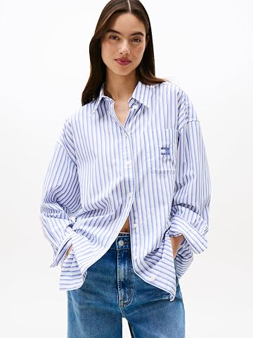 TOMMY HILFIGER TJW OVS BADGE STRIPE SHIRT Gömlek Kadın