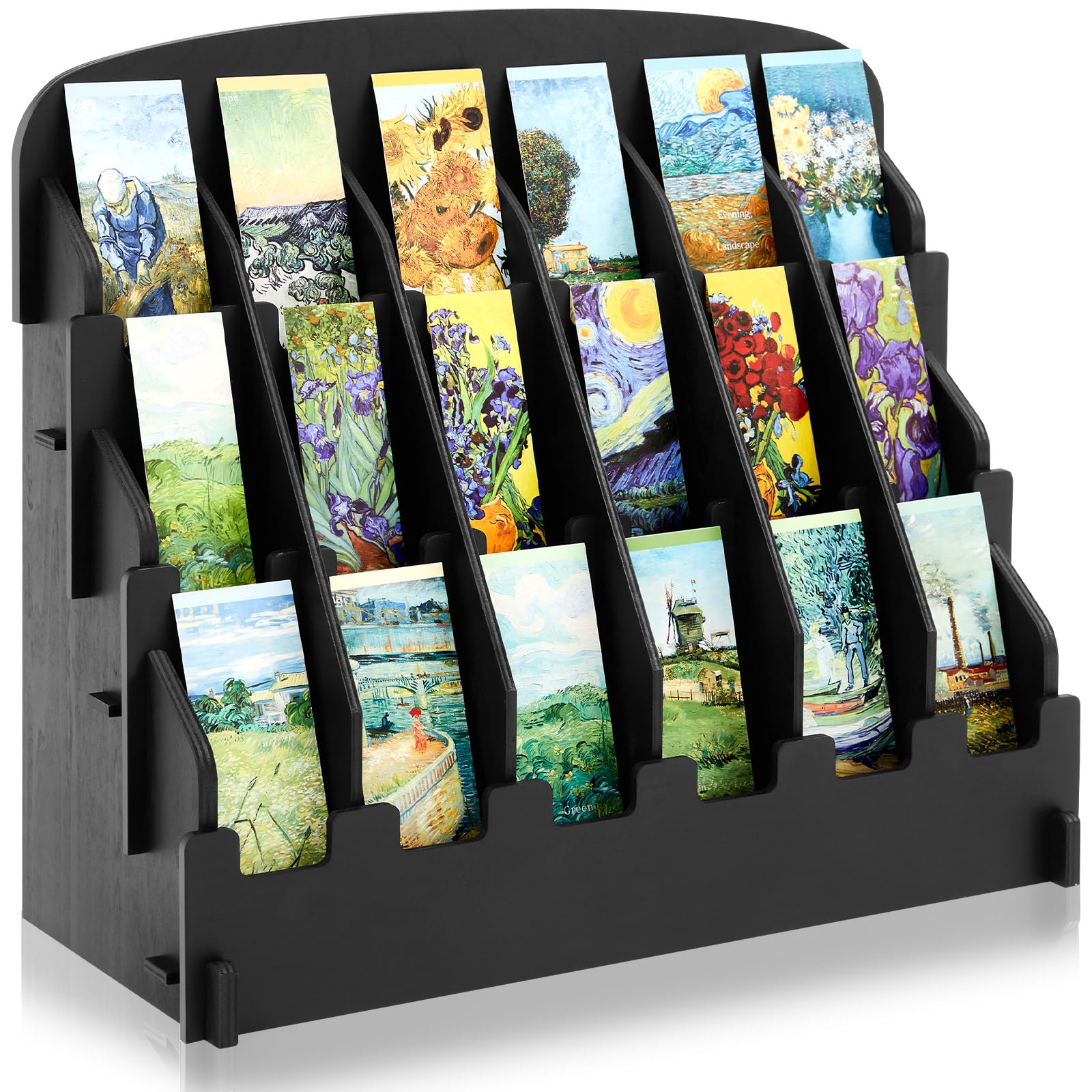 Yuntau Bookmark Display for 2.2'' Bookmark, Portable Sticker Holder, Adjustable Stand, Curved Pockets Greeting Card Display for Business Vendor, Retail Store Shop(18 Pockets,Black)