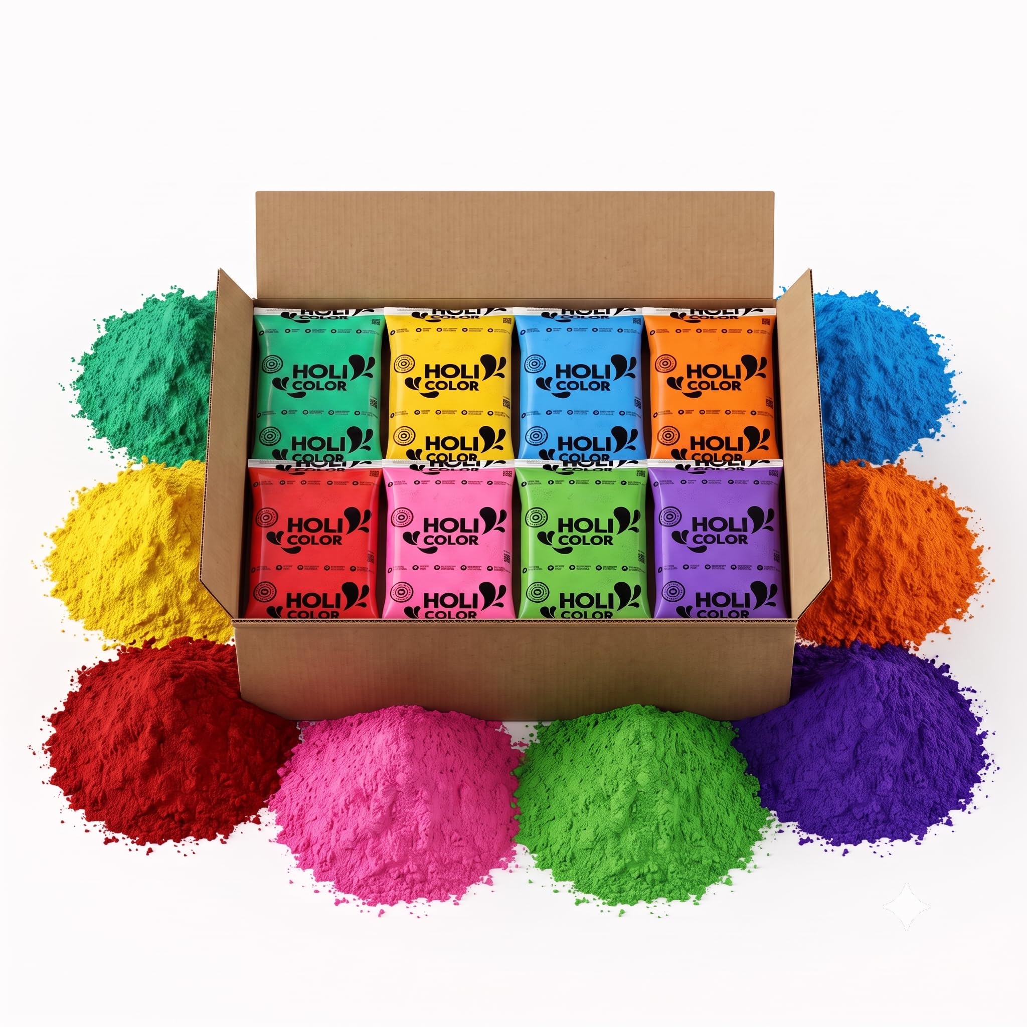 Holi Pulver 8 Beutel à 500 g – 8 Farben – 4 kg Set – Holi Farben Pulver für Festivals, Partys & Events