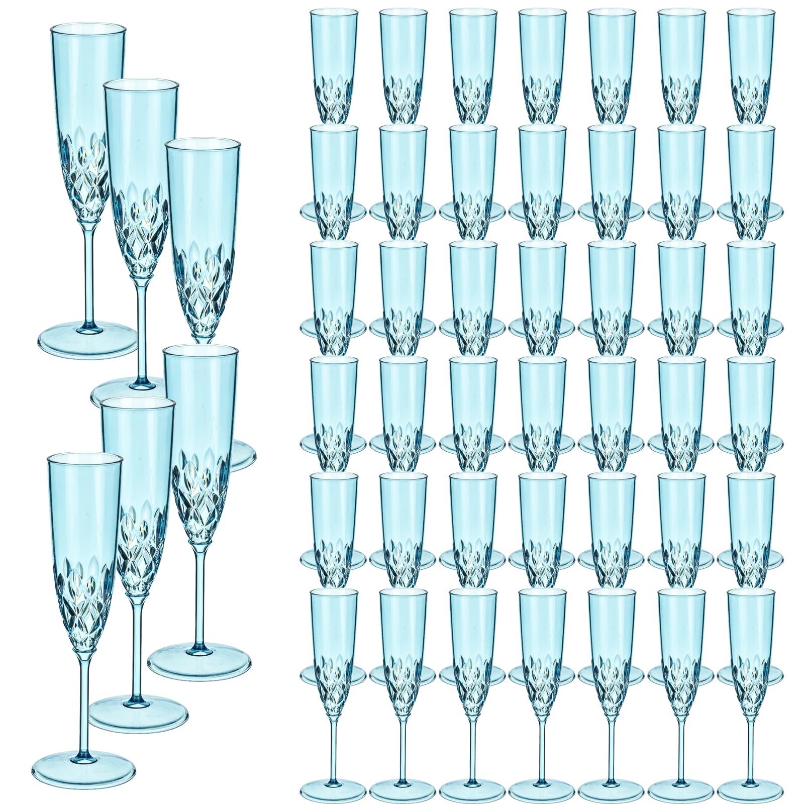 Paquete de 48 copas de champán de plástico, irrompibles, reutilizables, transparentes, de acrílico, irrompibles, elegantes, para fiestas, cócteles, bodas, cumpleaños, bares, color azul