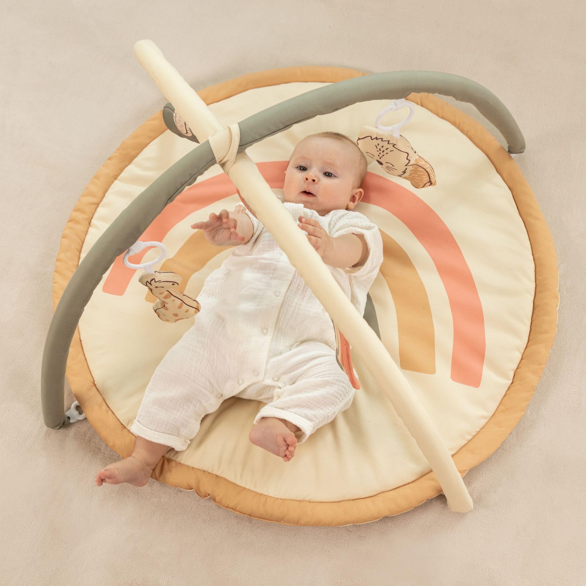Hakuna Matte Arco de juegos para bebé, extra gruesa y suave manta para gatear para bebé, con espejo de descubrimiento y 4 arcos de juego, manta de juego para bebé en bonito diseño de arco iris – EN71,
