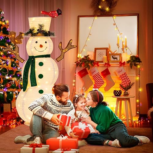 Miniatura 2 de LOENIY Muñeco de nieve iluminado de 5 pies, decoración navideña emergente con 200 luces LED integradas, muñeco de nieve plegable con bufanda de