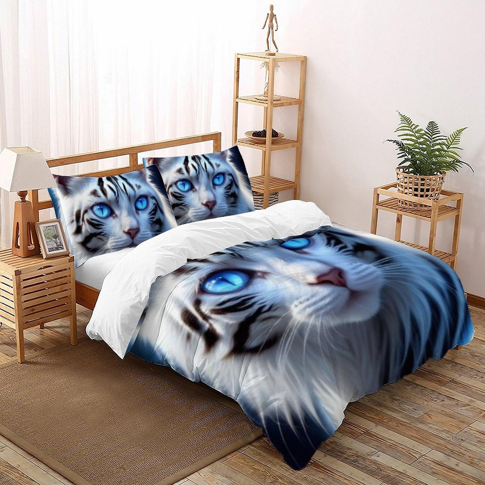 Parure de lit tigre blanc aux yeux bleus 3D Super King 3 pcs