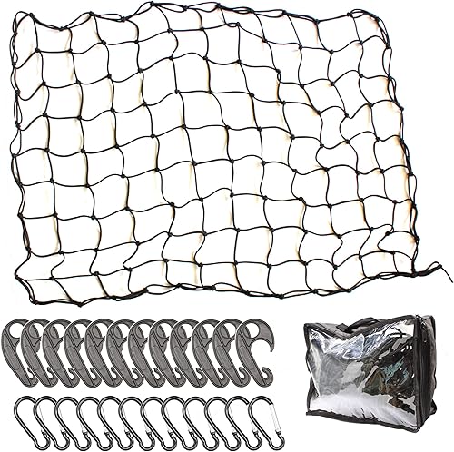 Etetost Red de carga para caja de camioneta de 3 x 4 pies 4 x 4 pulgadas red organizadora de cama de camión resistente con 24 piezas bolsa de