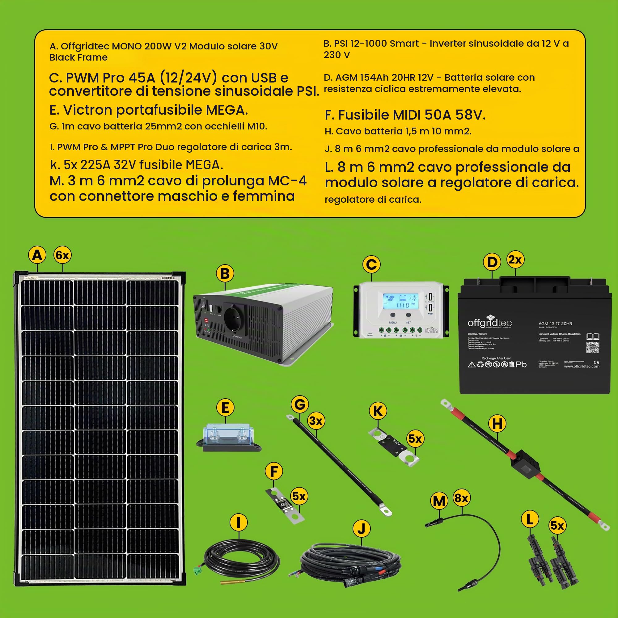 Impianto solare Autark M-Master 200 W-1000 W potenza AC 12 V 230 V