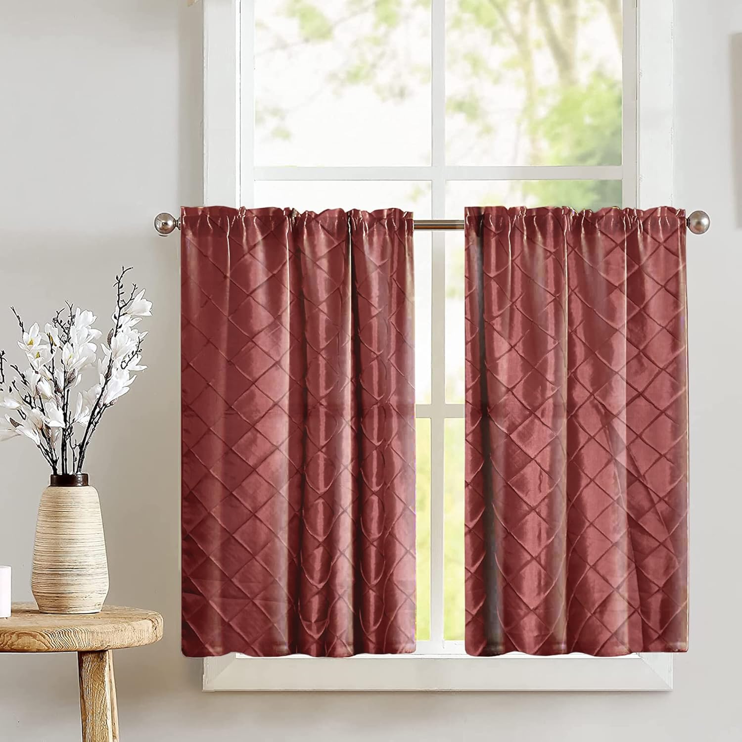 Zen Creative Designs Pintuck Taffeta Tier Window Valance 2 Piece Set Home Décor Bedroom Nursery Kitchen Window (Gold)