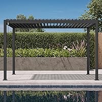 Mirador 111S Round Louvered Pergola Gazebo 10x13 Ft - Adjustable Aluminum Roof, Wind-Resistant, Drainage System, Charcoal