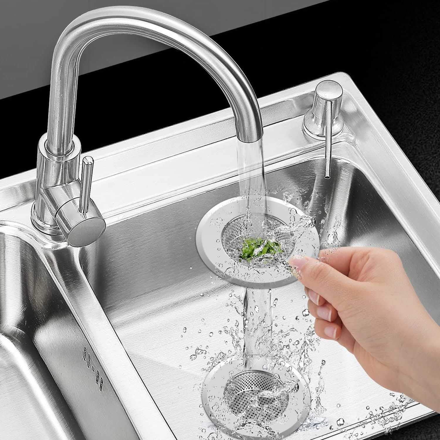 Stainless Steel Kitchen Sink Strainer, Large Wide Rim 4.5" Diameter (4.5, HD1016-2 Pack) (silver) (silver)