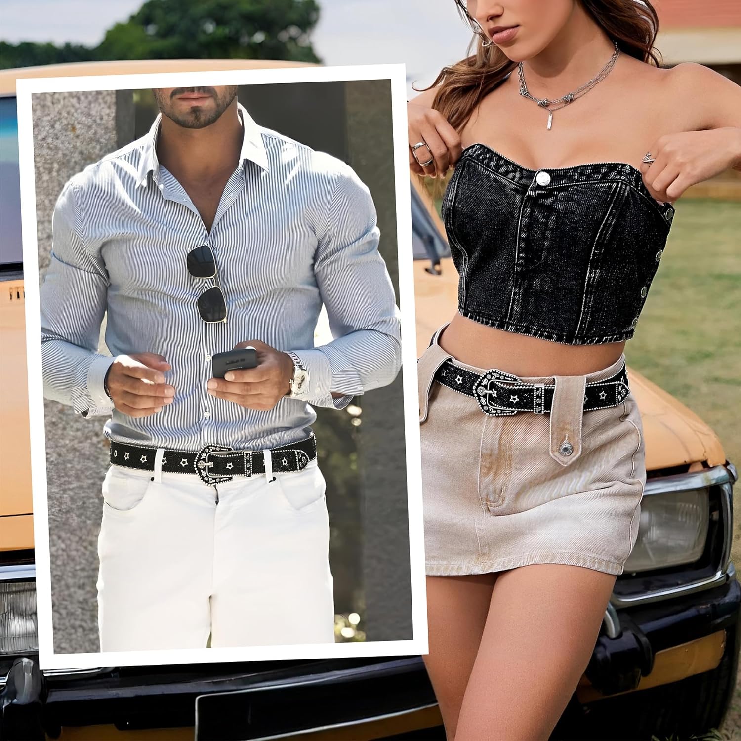 CHIC DIARY Rhinestone Western Belts for Women Black Diamond Bling Belt Cowgirl Cowboy Waist Belt for Jeans Dresses - Image 4