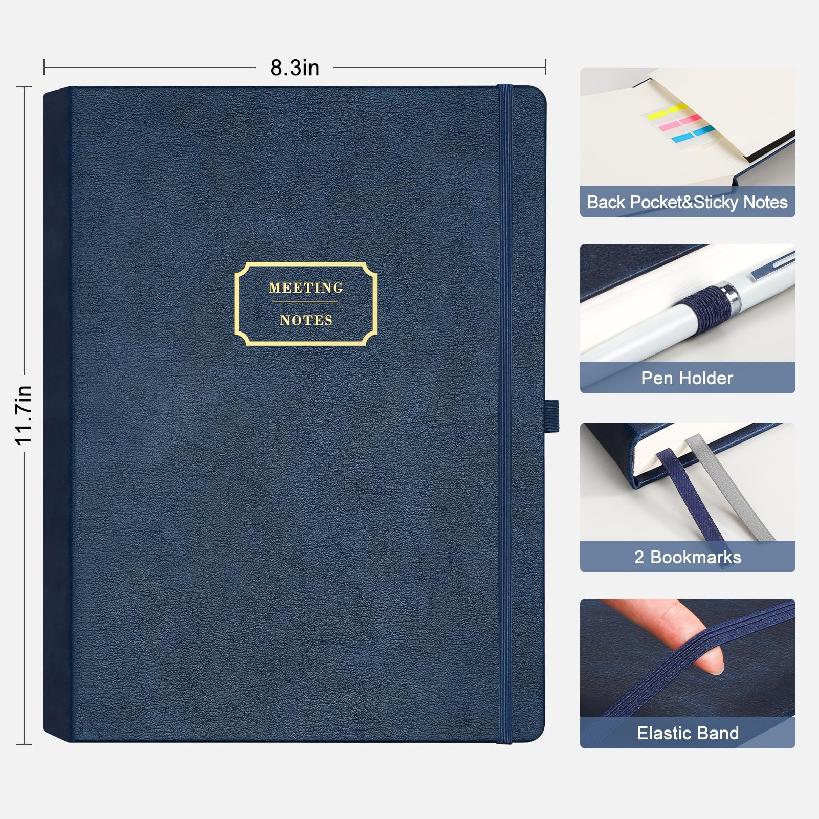 EMSHOI Meeting Notebook A4 Project Organiser, 240 Pages Hardback Notepad with Sticky Notes,100gsm Paper, Pen Loop - Image 2