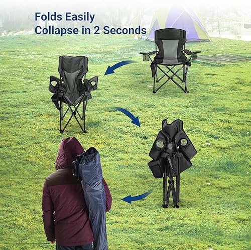 Miniatura 8 de AsterOutdoor - Silla plegable de campamento acolchada con portavasos grandes, organizador lateral y bolsillo trasero para exteriores, campamento,