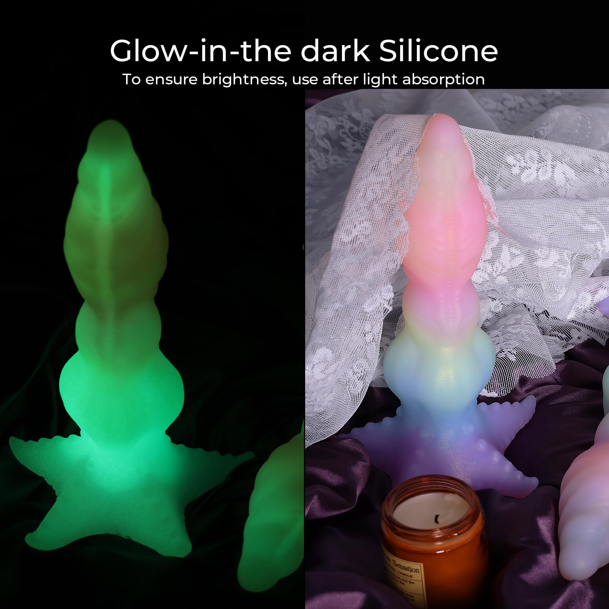 Wildolo Fantasy Silicone Dildo, 9.84 Inches Knot Glow-in-The-Dark Dildo with Starfish Suction Cup for Men Women Couple
