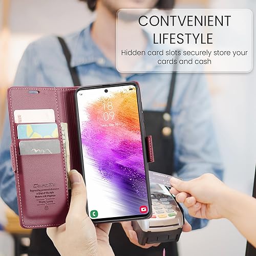 Miniatura 5 de Funda tipo cartera para Samsung Galaxy A23 5G con bloqueo RFID, soporte magnético para tarjetas, función atril magnético, funda protectora de cuero