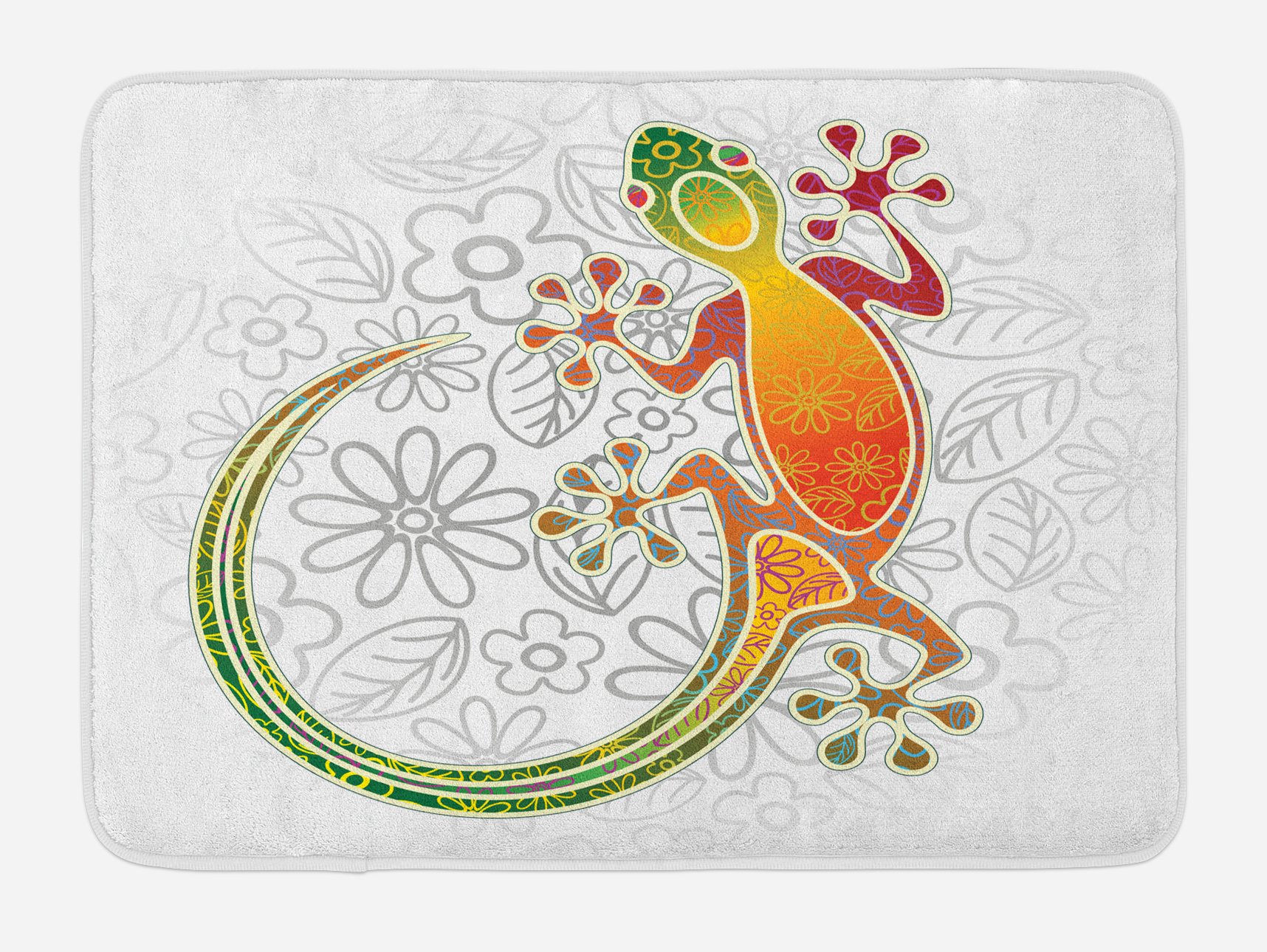 AmbesonneBatik Bath Mat, Native Southeast Common House Gecko Moon Lizard Tropical Monster Graphic Design, Plush Bathroom Decor Mat with Non Slip Backing, 30.2" x 20", Multicolor