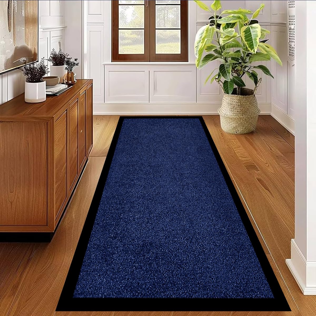 PHP Hallway Runner Rug Heavy Duty Non-Slip Rubber Back, Long Carpet Runner - Dirt Trapper, Water Absorbent Runner Mat, Washable Rugs, Carpet for Hallway Kitchen Living Room (80 x 300 cm, Navy Blue)