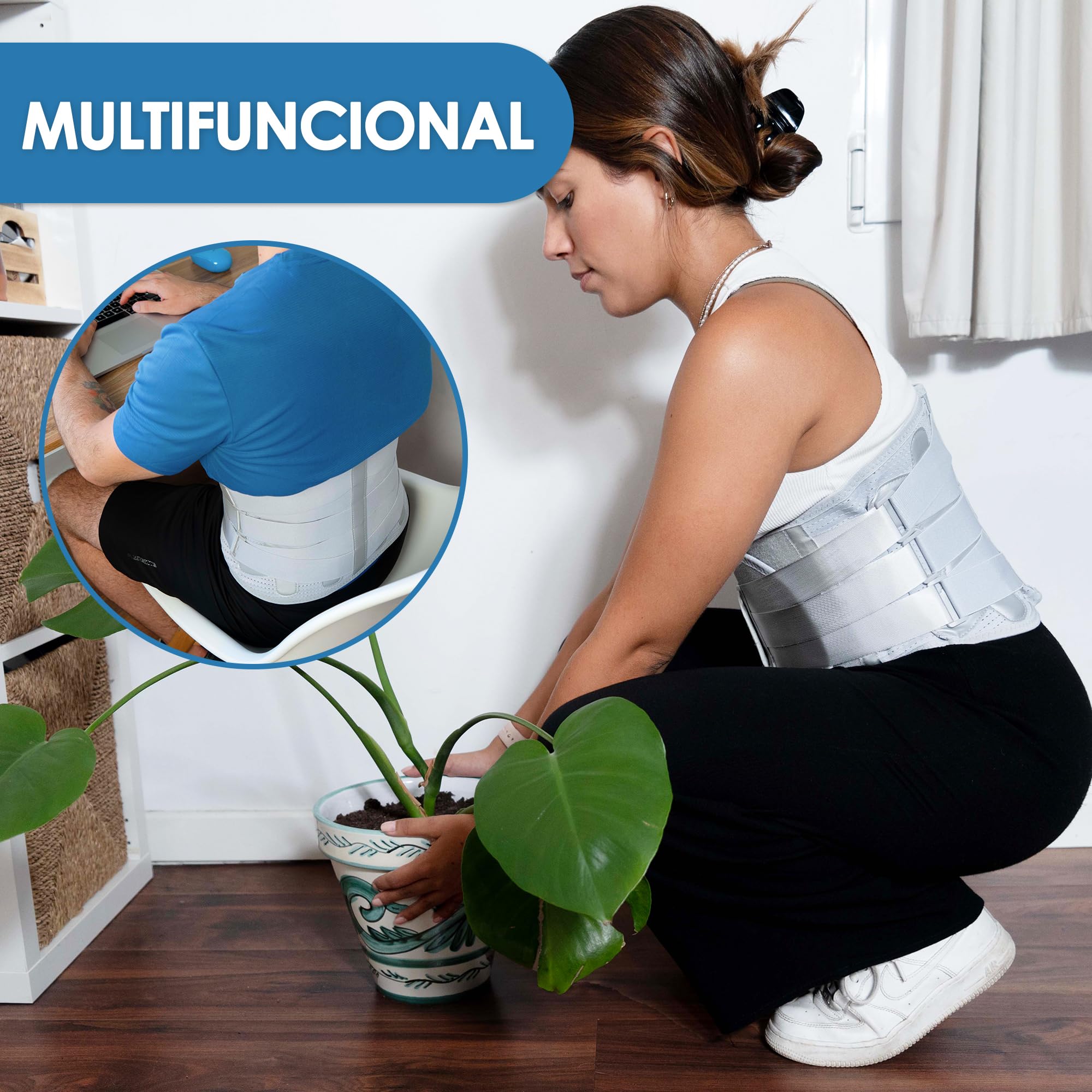 Faja Lumbar Hombre y Mujer con Soporte de Aluminio y Placa de Apoyo para la Cintura. Faja Lumbar con Doble Ajuste y Presión Abdominal, Alivia la Ciática y el Dolor de Espalda. (Talla M)