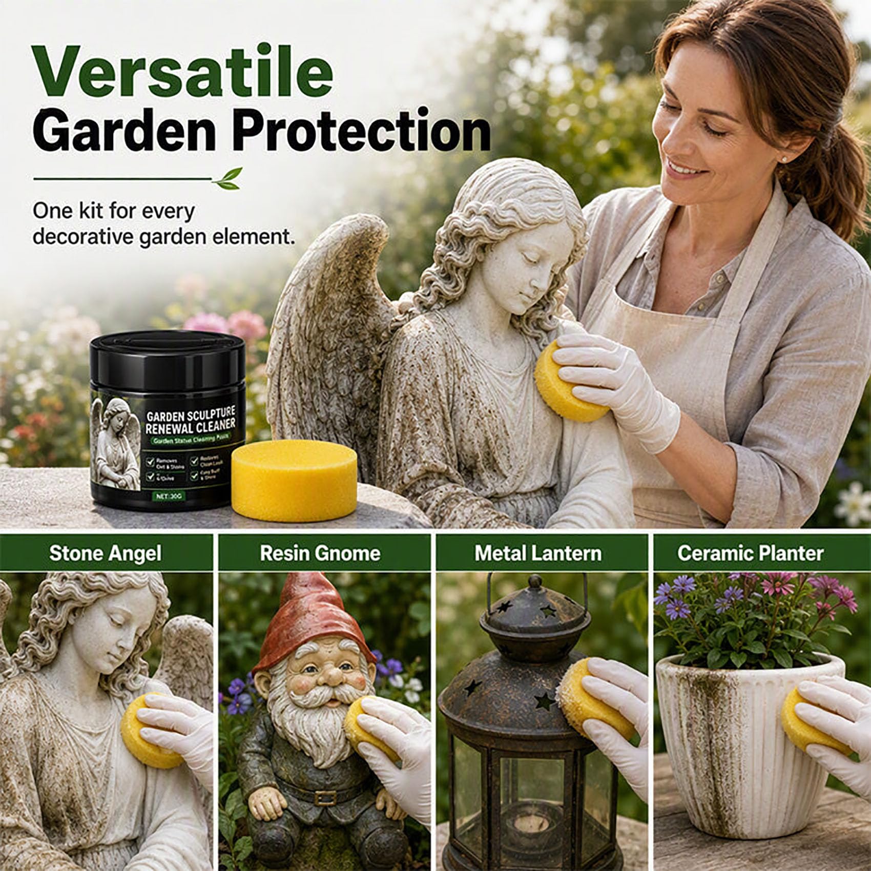 Pasta detergente per il rinnovamento delle statue da giardino, 30 g (5Pcs) | Detergente per statue da giardino, pulisce decorazioni per statuette di Natale, Halloween, pietra, mattoni e sculture