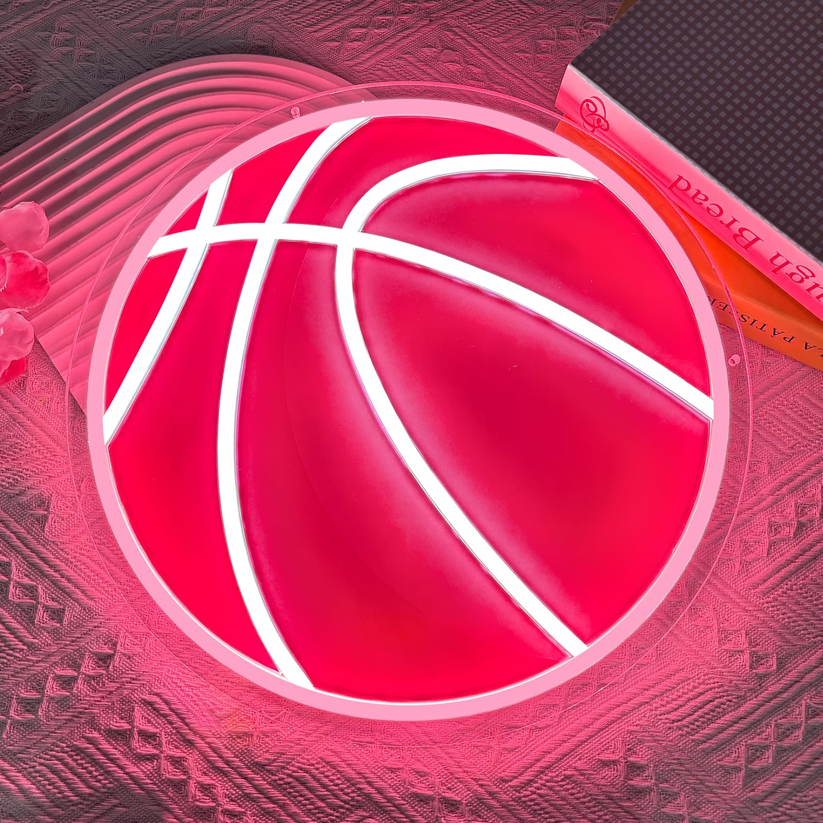 Pink Basketball Neon Sign, Ball Neon Light Sign for Wall Decor Bedroom Accessories, Sports Themed Dimmable Led light Sign Powered by USB with Switch 32x32cm/12.6x12.6inch