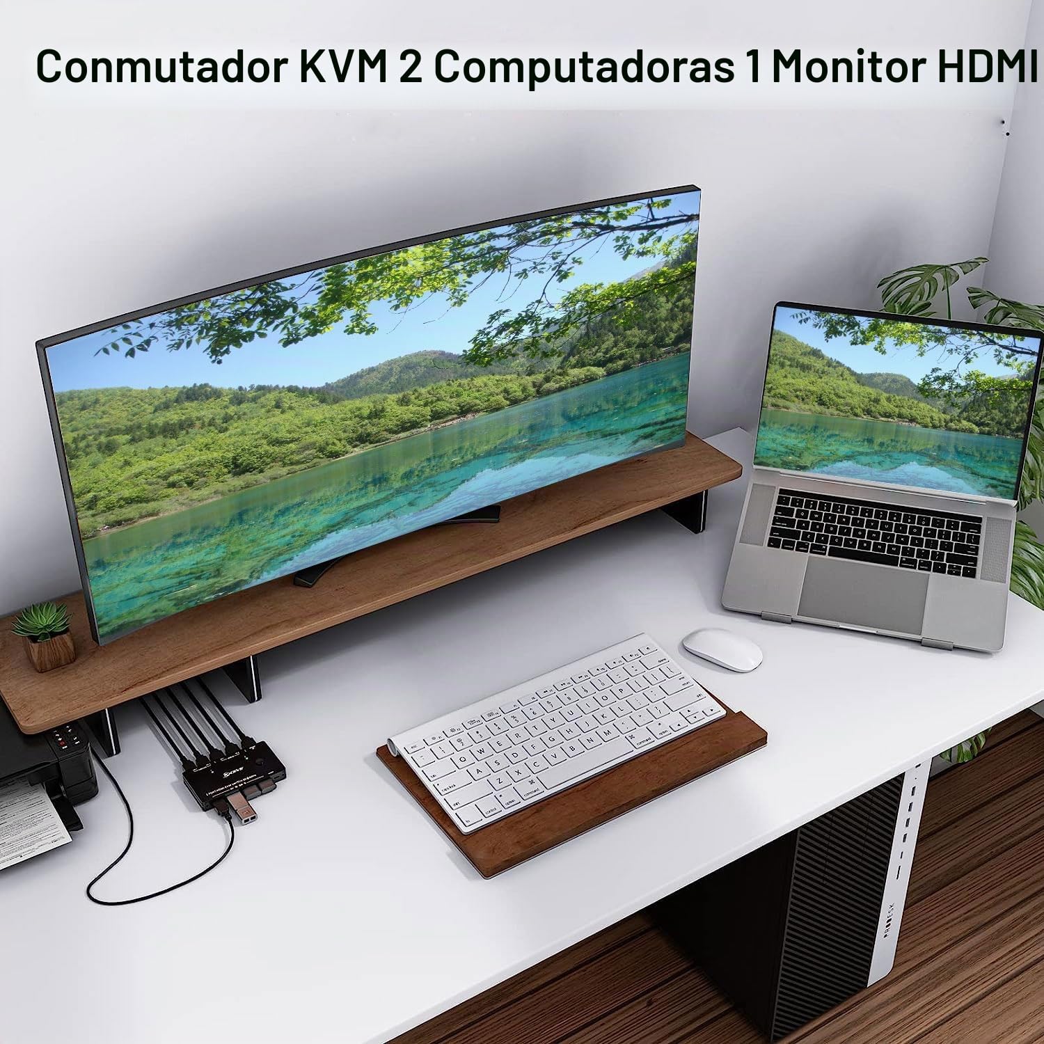 KVM Switch HDMI 8K@60Hz 4K@120Hz, KVM Switch 2 PC 1 Monitor HDMI2.1 Compartir 3 USB3.0 Devices Ratón y Teclado, HDR 10, HDCP 2.3, Wired Remote(8K HD 2 in 1 out KVM)