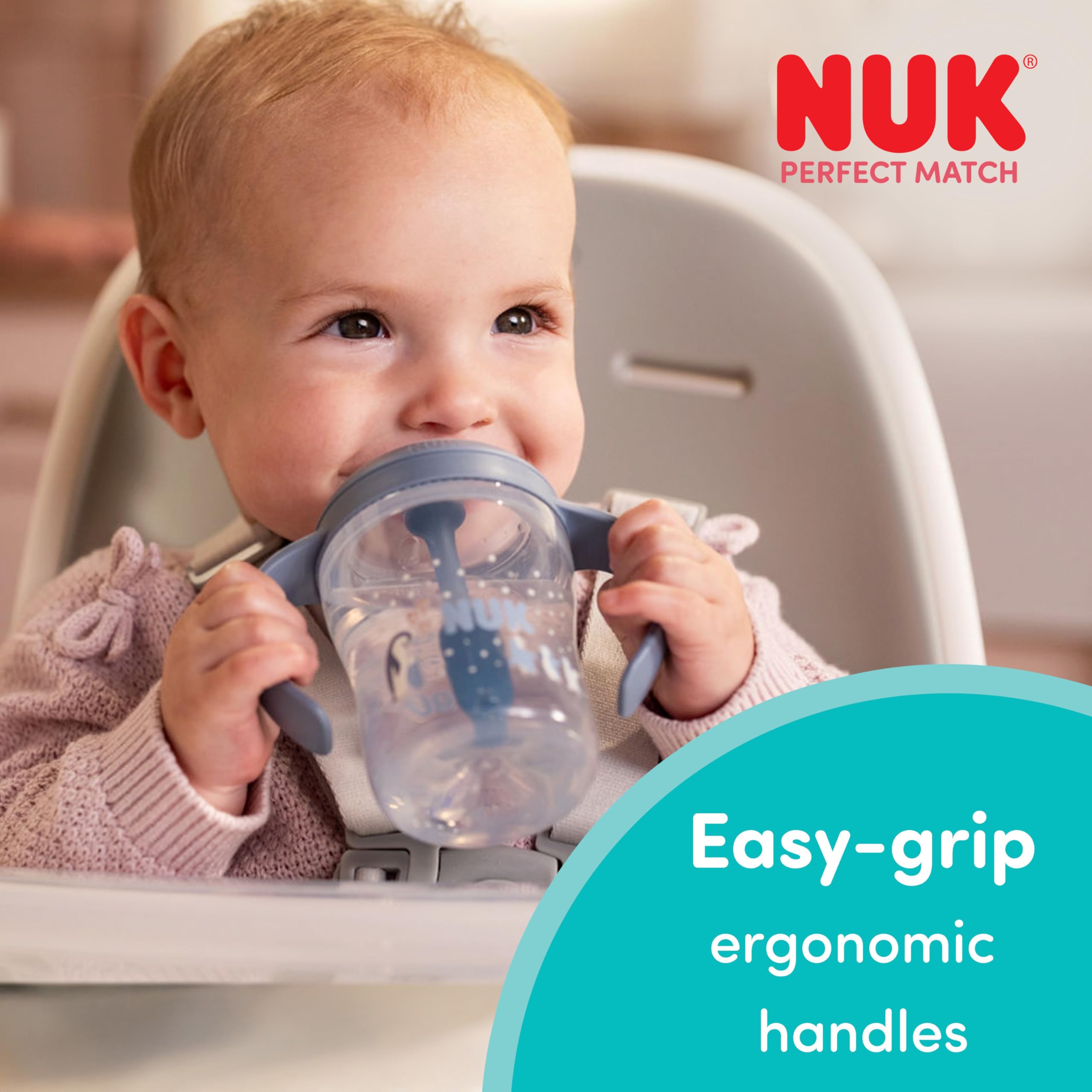 NUK Perfect Match Learner Butelki ze słomką | 6+ miesięcy | 260 ml | Nieprzeciekająca kubek ze słomką dla niemowląt | Antypoślizgowe uchwyty | Małpka i Pingwin | 2 sztuki