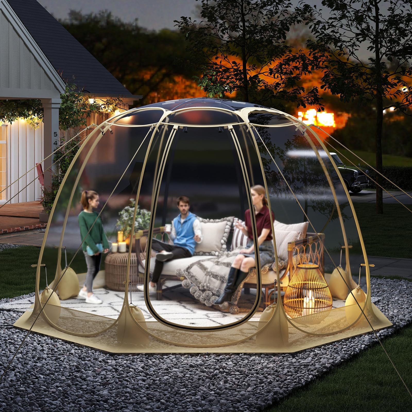 COSTWAY Pop Up Bubble namiot - przezroczysty namiot z PCW, 265 x 265 cm, odporny na warunki atmosferyczne, dla 5-6 osób, przenośny namiot kempingowy, do użytku na zewnątrz, do ogrodu, na taras